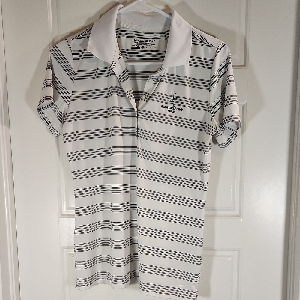 Nike Rota Golf Club Tour Performance Dri-Fit Striped Polo - Medium, Black & Whit